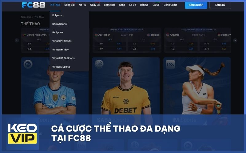 Cá cược thể thao đa dạng tại FC88